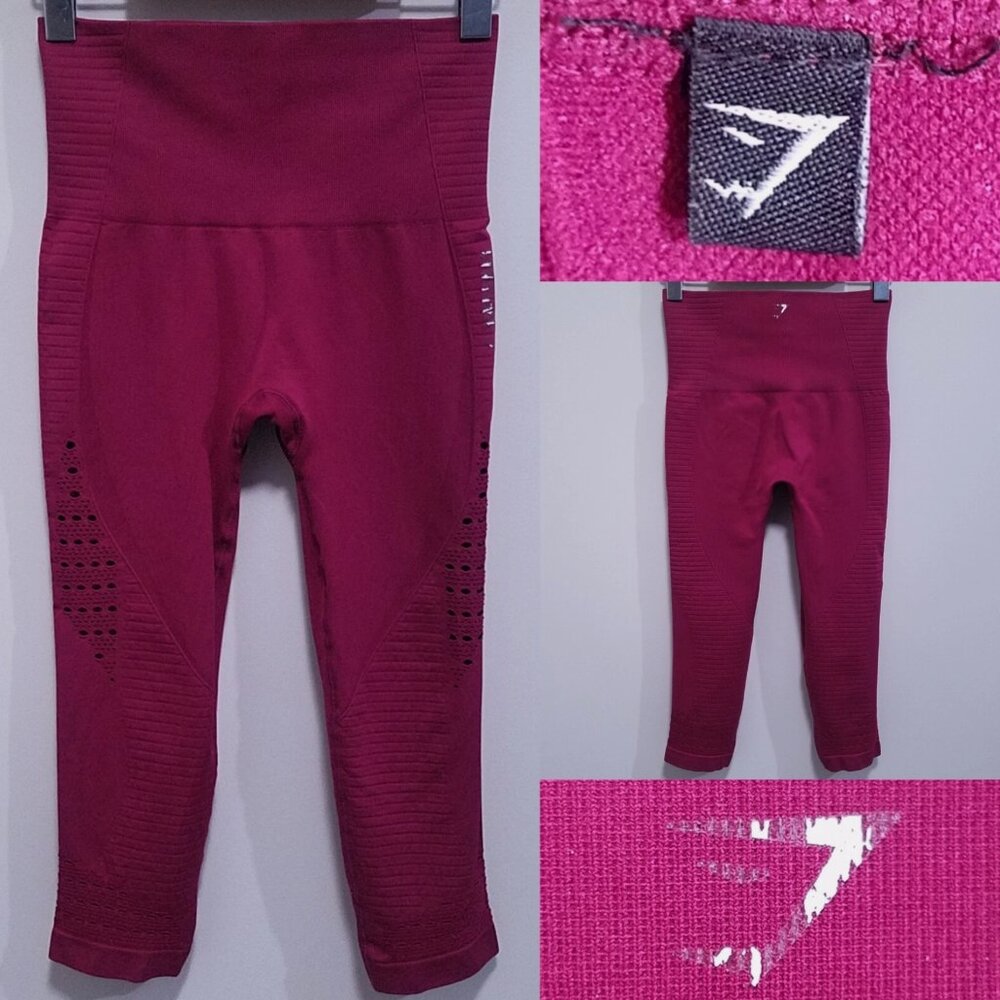 GymShark Red Maroon Skinny Crop Leggings Reversible Size Small 17.5" Inseam